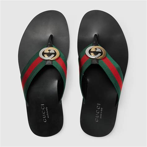 Men's Thong Sandal With Web In Green/Red Web 